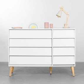 Cômoda Noah 4 Gavetas e 1 Porta com Pés Retrô Natural - Branco Fosco