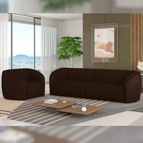 Conjunto Sala de Estar Sofá 252cm 3 Lugares e Poltrona Adam PU Marrom G45 - Gran Belo