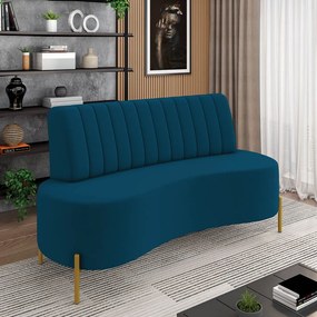 Sofá 2 Lugares Living 135cm Pé Ferro Dourado Maraú Veludo K01 - D'Rossi - Azul Marinho