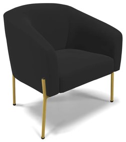 Poltrona Decorativa Pé de Ferro Dourado Stella Veludo Preto D03 - D'Rossi