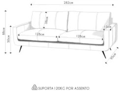 Sofá 4 Lugares Para Sala Living 282cm Merli L08 Couro Camel  - Mpozena