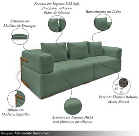 Sofá Bipartido 4 Lugares com Almofadas Soltas 280cm Nuuk Linho Verde G63 - Gran Belo