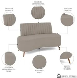 Sofá 2 Lugares para Sala Living 160cm Pés Palito Tamar Z08 Boucle Bege