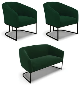 Namoradeira e 2 Poltronas Industrial Preto Stella Bouclê D03 - D'Rossi - Verde