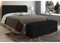 Cabeceira Cama Box Casal 140cm com Calçadeira Baú Paris Veludo Preto -