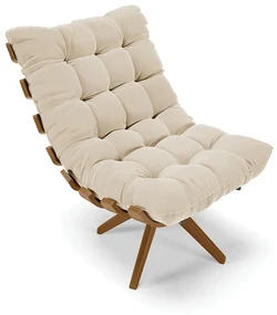 Poltrona Giratória Costela Suede Base de Madeira MA30 M11 - D'Rossi - Bege