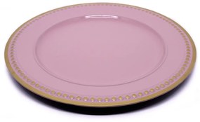 Sousplat Para Prato De Mesa Decorativo Rosa Com Detalhes em Dourado 33 cm - D'Rossi