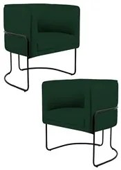 Kit 2 Poltronas Decorativas Base Aço Betina C-303 Veludo Verde Musgo -