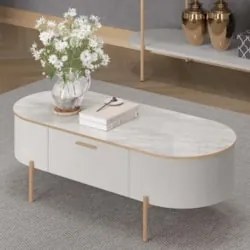 Mesa de Centro Para Sala Pés Metálicos Clover D04 Bali/Quartzo - Mpoze