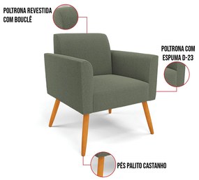 Poltrona Sala Estar Pé Palito Castanho Kit 2 Marisa Bouclê D03 - D'Rossi - Pistache