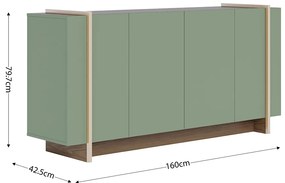 Aparador Buffet 4 Portas Oliwia 160cm Sala Jantar Pé Dourado C04 - D'Rossi - Verde Pistache e Amêndoa