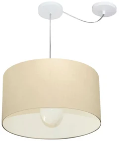 Lustre Pendente Cilíndrico Com Desvio Md-4229 Cúpula em Tecido 45x30cm Algodão Crú - Bivolt