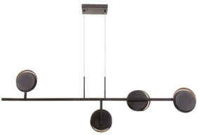 Pendente Eclipse Linear Assimetrico 120X10X35Cm Discos Metal Aluminio... (PRETO / DOURADO BRILHO, 110V)