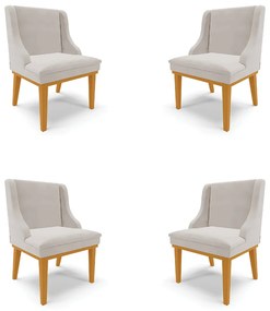 Kit 4 Cadeiras Decorativas Sala de Jantar Base Fixa de Madeira Firenze Veludo Cinza/Castanho G19 - Gran Belo