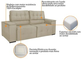 Sofá Cama Retrátil Sala Vicenza 175cm Suede