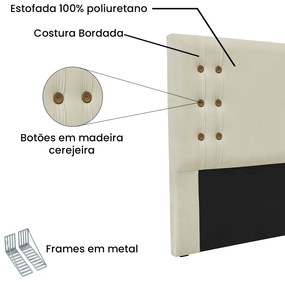 Cabeceira Cama Box Solteiro 90cm e Recamier Gênova Veludo Bege S04 - D'Rossi