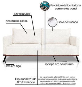 Sofá Living 2 Lugares com Pés de Ferro Almofadas Soltas 160cm Saiph Bouclê Off White G63 - Gran belo