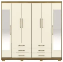 Guarda Roupa Casal 223cm Com Espelho Rick Nature/Champanhe V02 - Mpoze