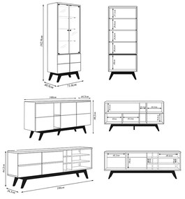 Conjunto Sala de Estar completo Cristaleira Buffet Aparador Mesa de Centro e Bancada Decorativa Sancho Off White G73 - Gran Belo