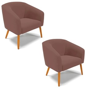 Poltrona Decorativa Pé Palito Castanho kit 2 Stella Veludo D03 - D'Rossi - Rose