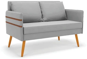 Namoradeira 02 Lugares Mari Suede Pés Palito Castanho - D'Rossi - Cinza