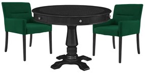 Mesa de Jogos Carteado Redonda Victoria Tampo Reversível Preto com Kit 2 Cadeiras Vicenza Verde G36 G15 - Gran Belo