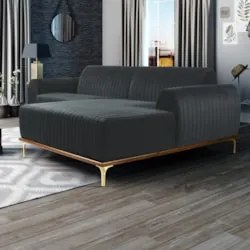 Sofá 255cm 4 Lugares com Chaise Direito Pés Gold Molino C-317 Veludo C