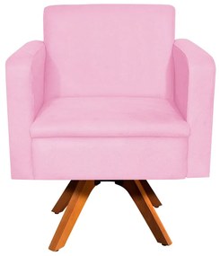 Kit 02 Poltronas Giratória Emília Suede Base Madeira MM30 D'Rossi - Rosa Bebê