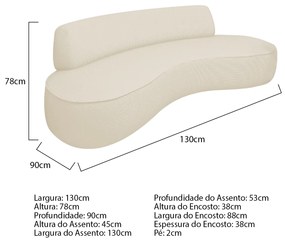 Sofá Curvo 130cm 2L e 2 Poltronas Orgânico Escritório Recepção Sala Amsterdã Linho - ADJ Decor