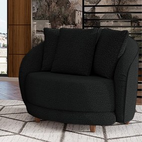 Poltrona Decorativa Base Fixa Galáxia com Almofadas Boucle Preto G45 - Gran Belo