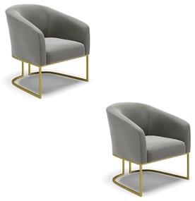 Poltrona Decorativa Industrial Dourado kit 2 Stella Suede D03 - D'Rossi - Grafite