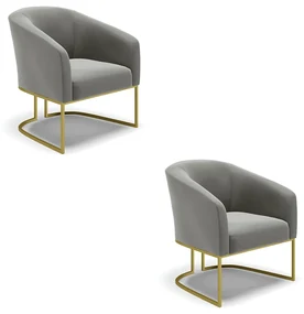 Poltrona Decorativa Industrial Dourado kit 2 Stella Suede D03 - D'Rossi - Grafite
