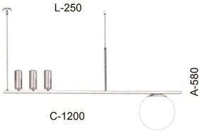 Pendente Retangular Tubo E Vidro Assimetrico 120X25X58Cm Metal E Globo... (CROMADO, CLEAR (TRANSPARENTE))