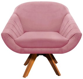 Poltrona Giratória Giovana Suede Base Madeira MM30 D'Rossi - Rose