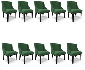 Kit 10 Cadeiras de Jantar Liz Veludo Verde Base Fixa Madeira Preto - D'Rossi