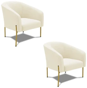 Poltrona Decorativa Pé de Ferro Dourado Kit 2 Stella Cotelê Ext/Veludo Off White D03 - D'Rossi
