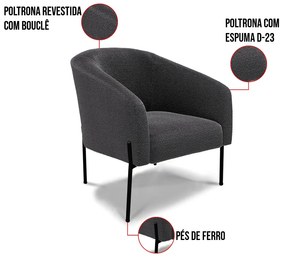 Poltrona Decorativa Pé de Ferro Preto Stella Bouclê D03 - D'Rossi - Grafite