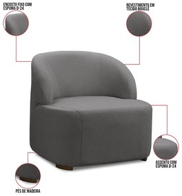 Poltrona Decorativa Orgânica para Sala Diully Bouclê E03 - D'Rossi - Cinza escuro
