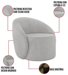 Sofá 2 Lugares Orgânico 140cm Morgan e 2 Poltronas Lua Suede D03 - D'Rossi - Cinza