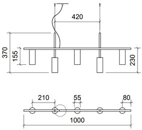 Pendente Retângular 101X3,8X44,5Cm Tubo Desalinhado Alumínio 5Xmr11 -... (PRETO)