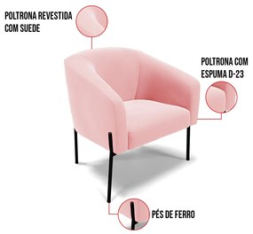 Cadeira Sala de Jantar Pé de Ferro Preto kit 2 Stella Suede D03 - D'Rossi - Rosa Bebê