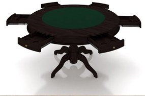 Conjunto Mesa de Jogos Carteado Bellagio Tampo Reversível e 6 Cadeiras Madeira Poker Base Estrela Veludo Verde Escuro/Tabaco G42 - Gran Belo