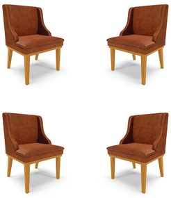 Kit 4 Cadeiras Decorativas Sala de Jantar Base Fixa de Madeira Firenze PU Nozes/Castanho G19 - Gran Belo