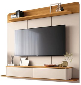 Painel TV 70 Pol 180cm Bancada Suspensa Sarah H01 - D'Rossi - Off White e Cinamomo