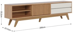 Rack para Sala Bancada de TV 75 Pol 200cm Licia C04 - D'Rossi - Freijó e Off White Matte