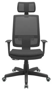 Cadeira Office Brizza Tela Preta Com Encosto Assento Aero Preto RelaxPlax Base Standard 126cm - 63613 Sun House
