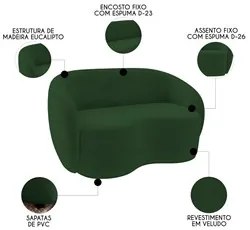 Sofá 3 Lugares Living Orgânico Sala de Estar 180cm Garbin K04 Veludo V