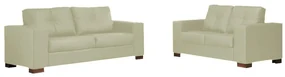 Conjunto Sofá Sala de Estar kenny Pés Madeira Couro Off White G43 - Gran Belo
