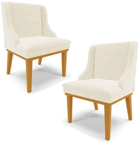 Kit 2 Cadeiras Decorativas Sala de Jantar Base Fixa de Madeira Firenze Veludo Bege/Castanho G19 - Gran Belo