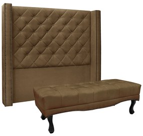 Cabeceira Cama Box Casal 140cm e Recamier Vicenza Suede S04 - D'Rossi - Caramelo